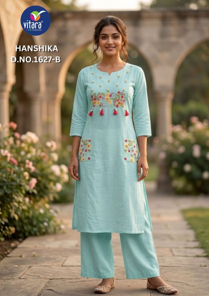 Amrah Wholesale Vitara Hanshika Cotton Embroidered Kurti Pant Set