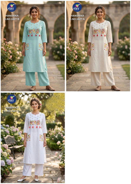 Amrah Wholesale Vitara Hanshika Cotton Embroidered Kurti Pant Set