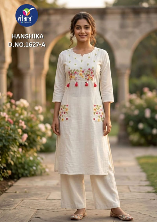 Amrah Wholesale Vitara Hanshika Cotton Embroidered Kurti Pant Set