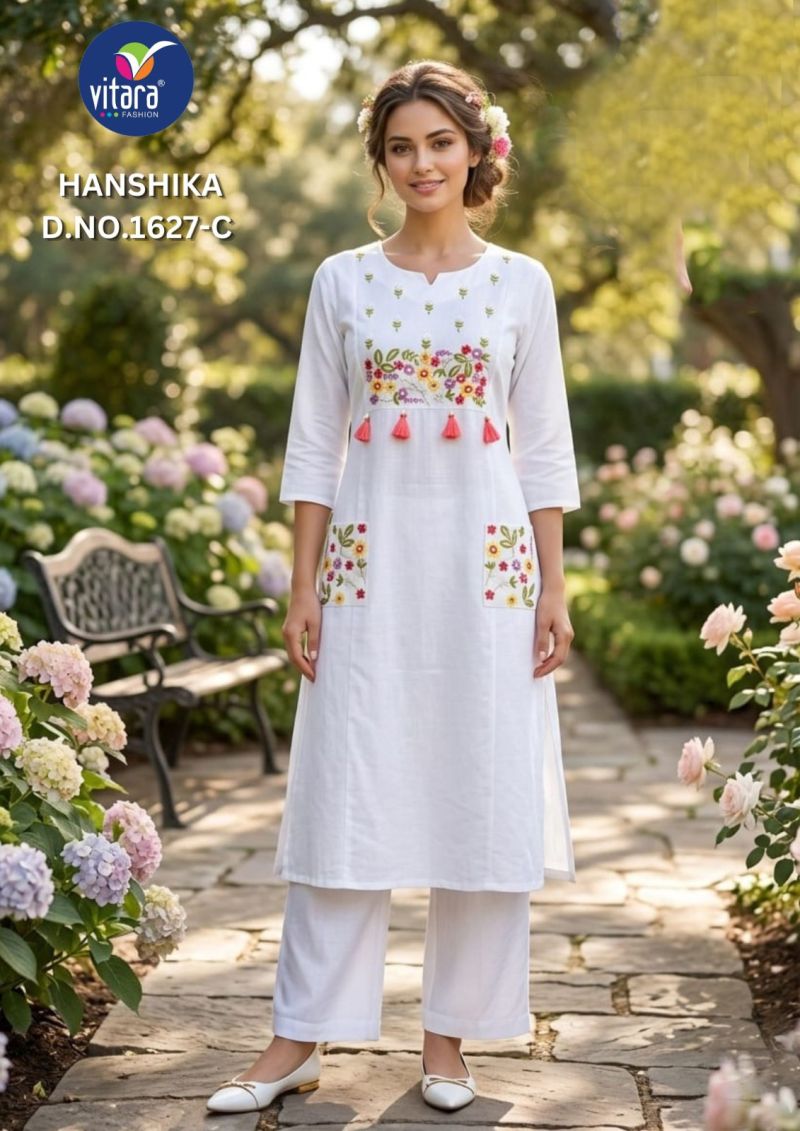 Amrah Wholesale Vitara Hanshika Cotton Embroidered Kurti Pant Set
