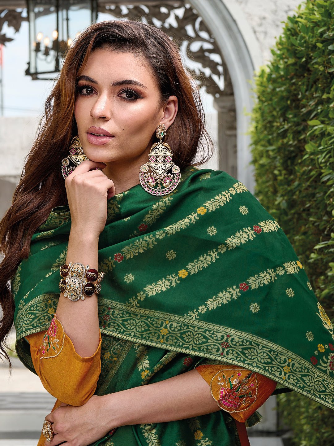 Amrah Wholesale Vp 9480 Mustard Vichitra Silk Kurti Pant Dupatta Set - Amrah Wholesale