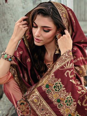Amrah Wholesale Vp 9480 Peach Vichitra Silk Kurti Pant Dupatta Set - Amrah Wholesale