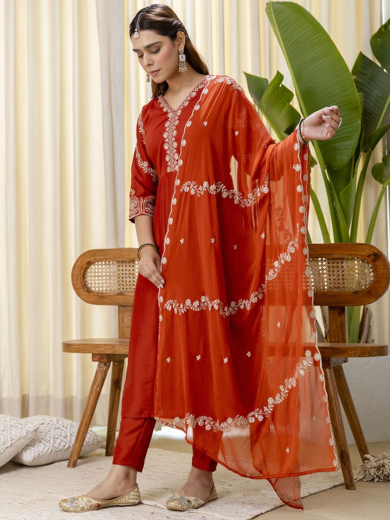 Amrah Wholesale VP 9827 Silk Blend Kurti Pant Dupatta Set