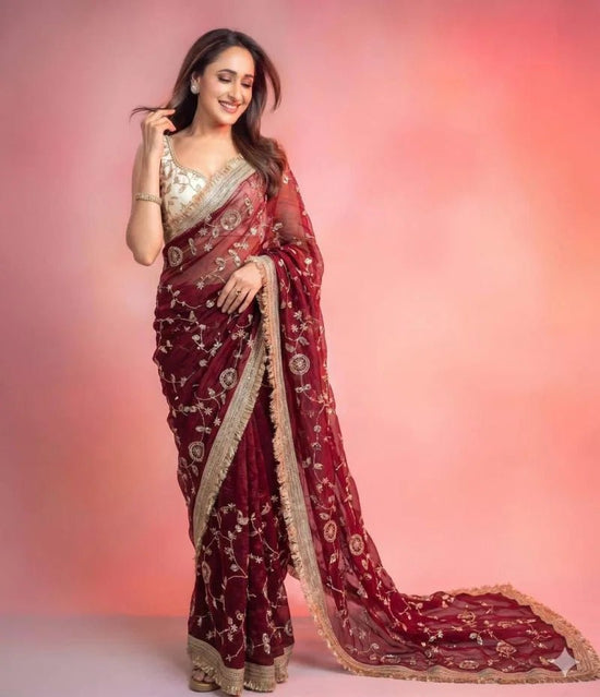 Amrah Wholesale Vt 879 T Fandy Satin Beads Embroidery Worked Saree - Amrah Wholesale