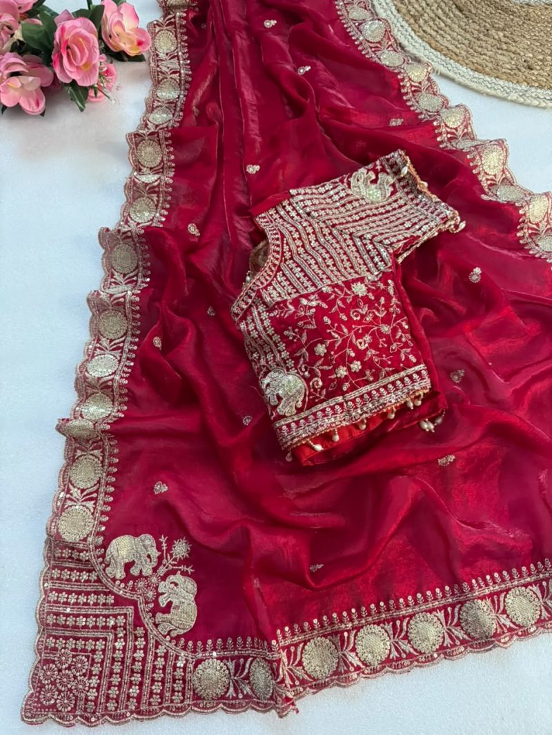 Amrah Wholesale VT 900 T Pure Fandy Satin Embroidered Saree