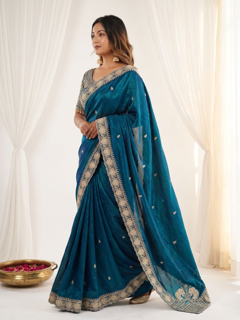 Amrah Wholesale VT 900 T Pure Fandy Satin Embroidered Saree