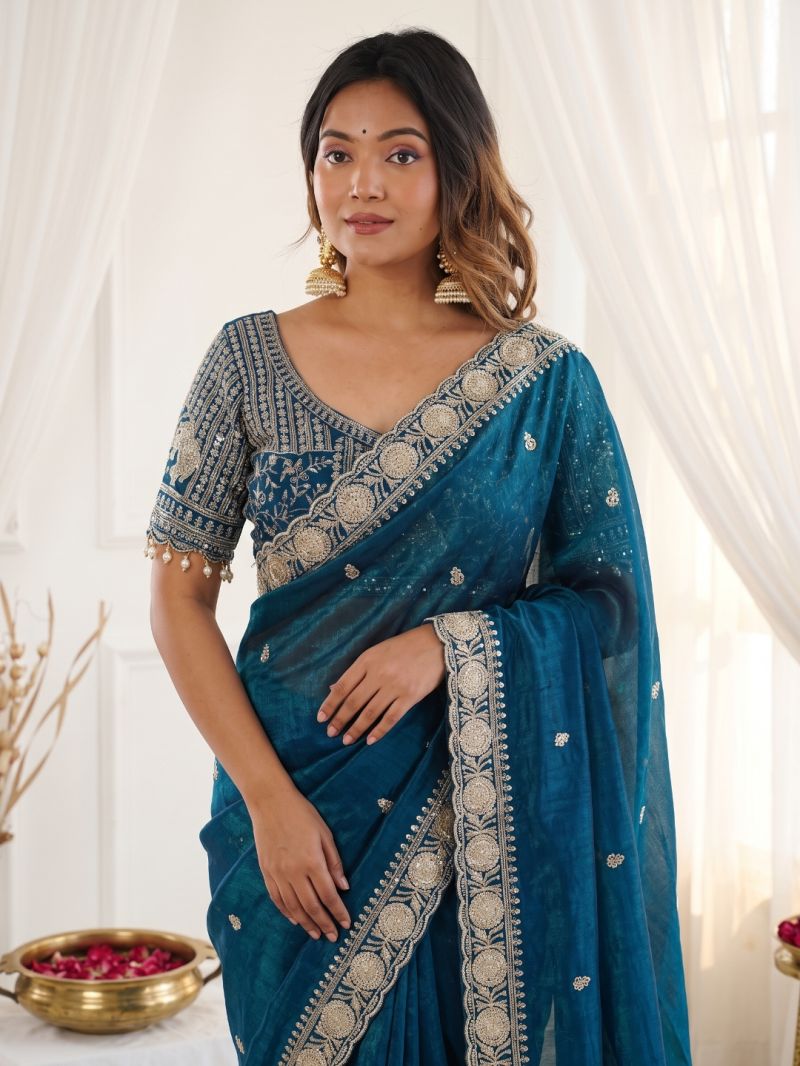 Amrah Wholesale VT 900 T Pure Fandy Satin Embroidered Saree