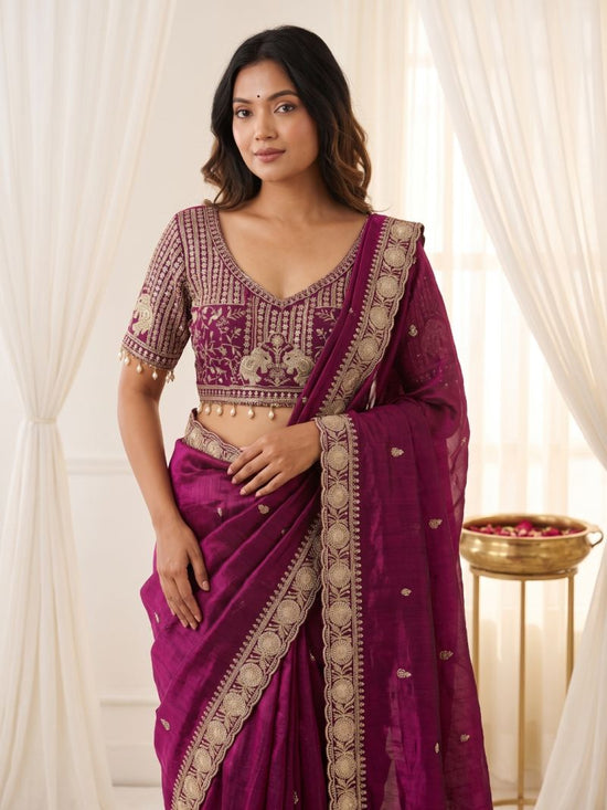 Amrah Wholesale VT 900 T Pure Fandy Satin Embroidered Saree
