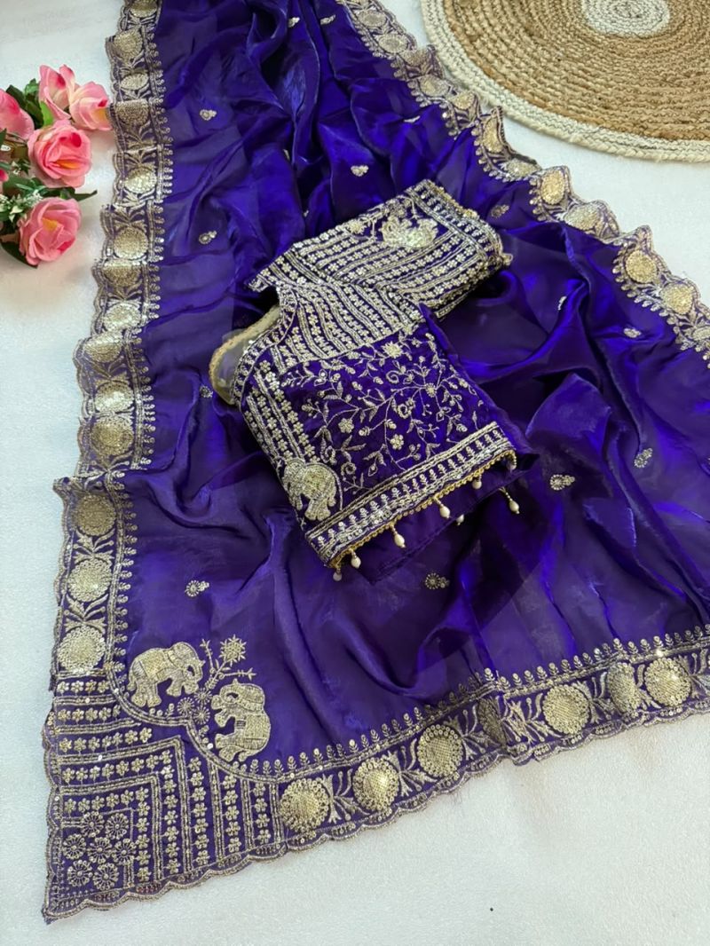 Amrah Wholesale VT 900 T Pure Fandy Satin Embroidered Saree