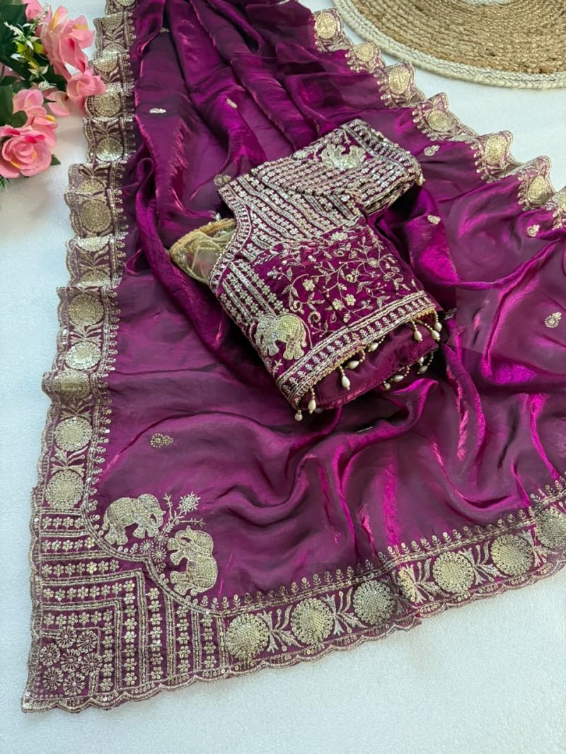 Amrah Wholesale VT 900 T Pure Fandy Satin Embroidered Saree