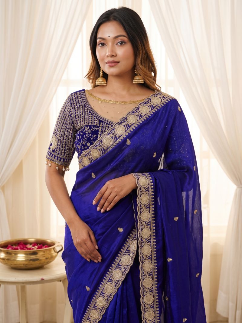 Amrah Wholesale VT 900 T Pure Fandy Satin Embroidered Saree