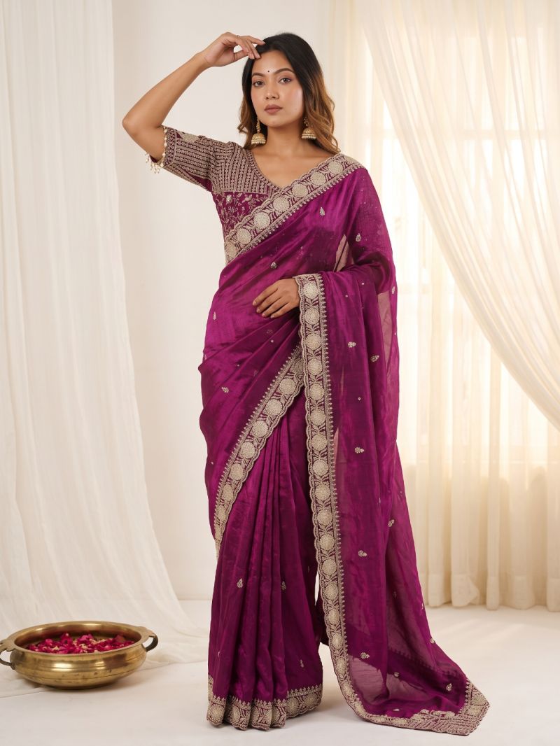 Amrah Wholesale VT 900 T Pure Fandy Satin Embroidered Saree