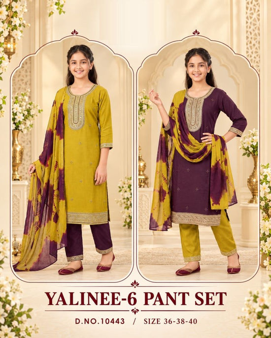 Amrah Wholesale Yalinee 10443 Heavy Rayon Embroidered Kurti Pant Dupatta Set