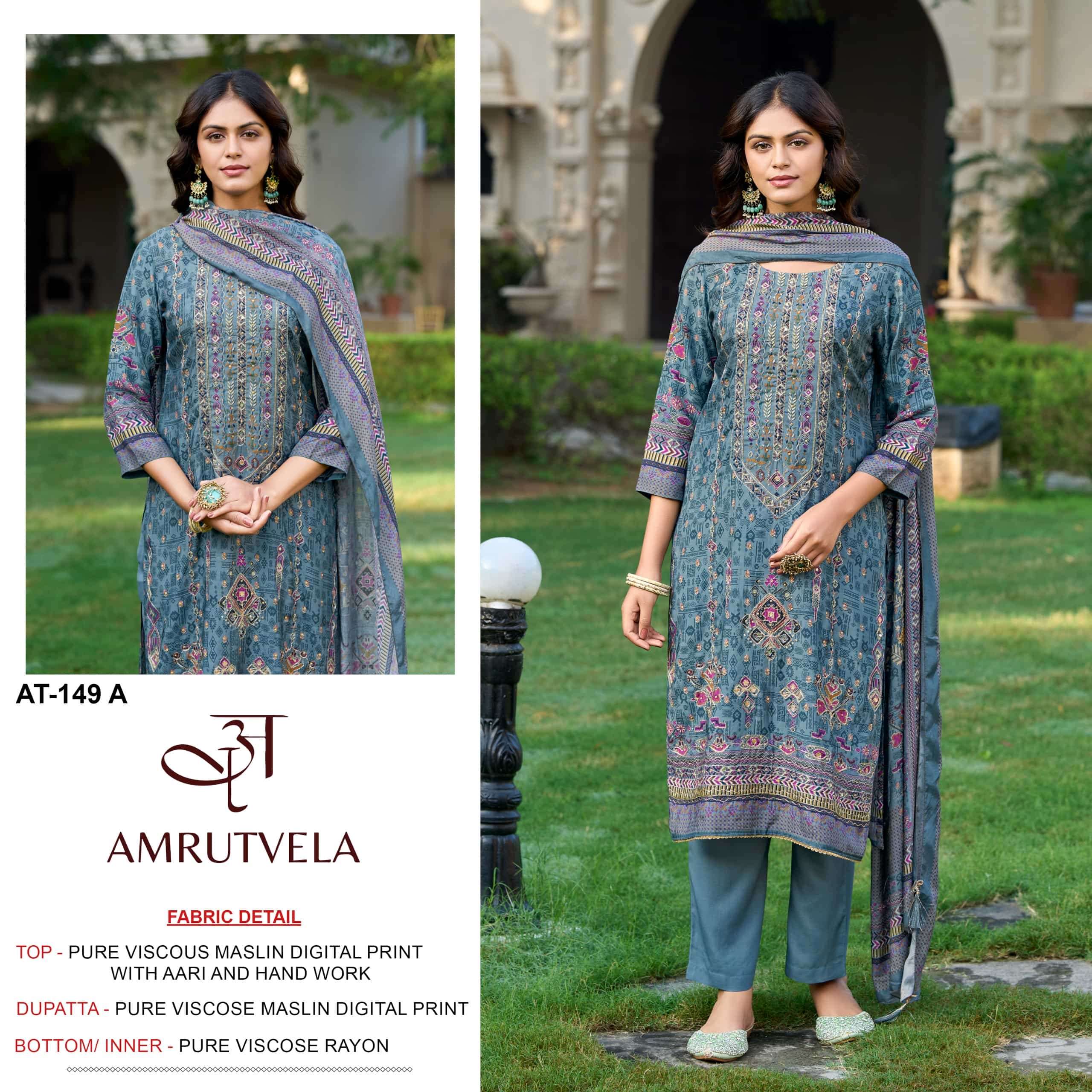 AMRUTVELA AT-149 Pure Viscose Muslin Embroidered Pakistani Suit