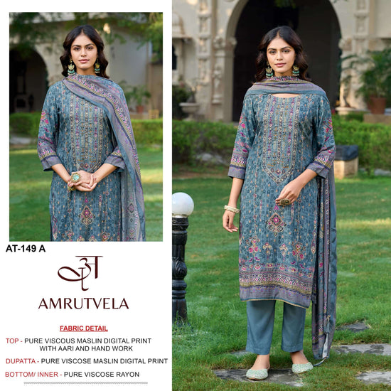 AMRUTVELA AT-149 Pure Viscose Muslin Embroidered Pakistani Suit