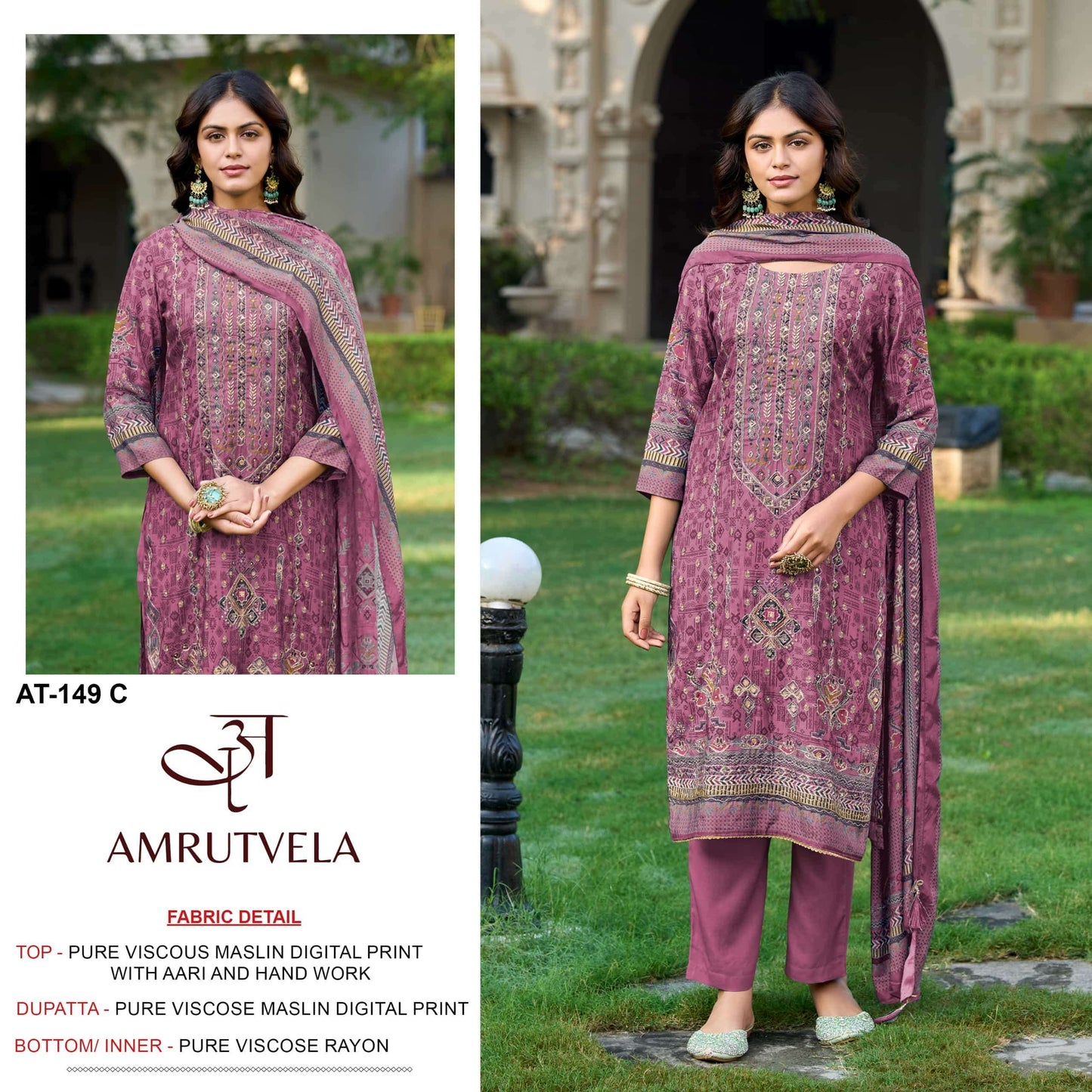 AMRUTVELA AT-149 Pure Viscose Muslin Embroidered Pakistani Suit