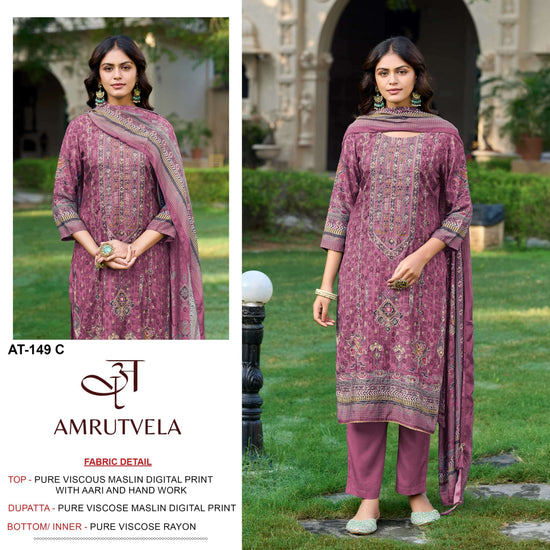 AMRUTVELA AT-149 Pure Viscose Muslin Embroidered Pakistani Suit
