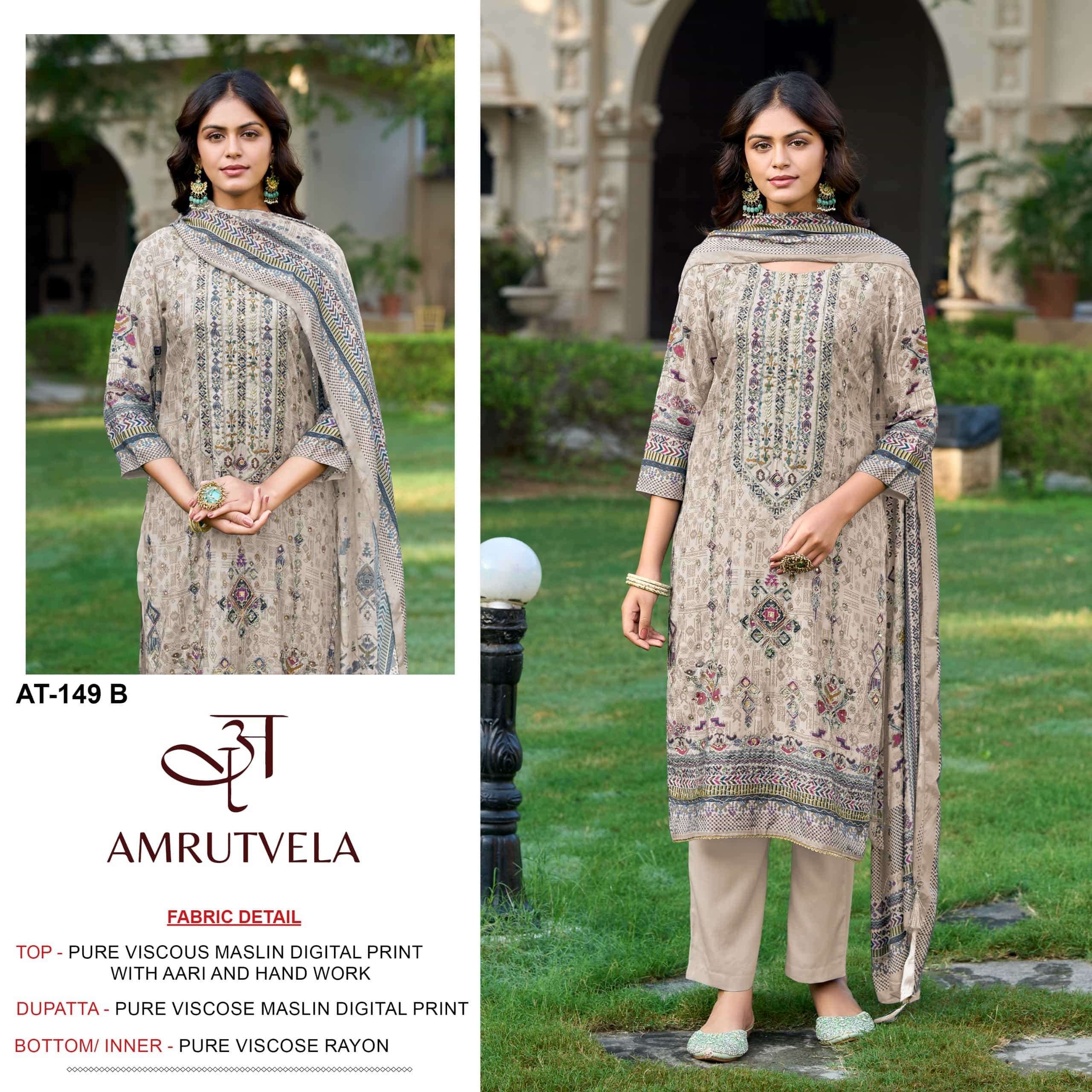 AMRUTVELA AT-149 Pure Viscose Muslin Embroidered Pakistani Suit