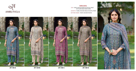 AMRUTVELA AT-149 Pure Viscose Muslin Embroidered Pakistani Suit