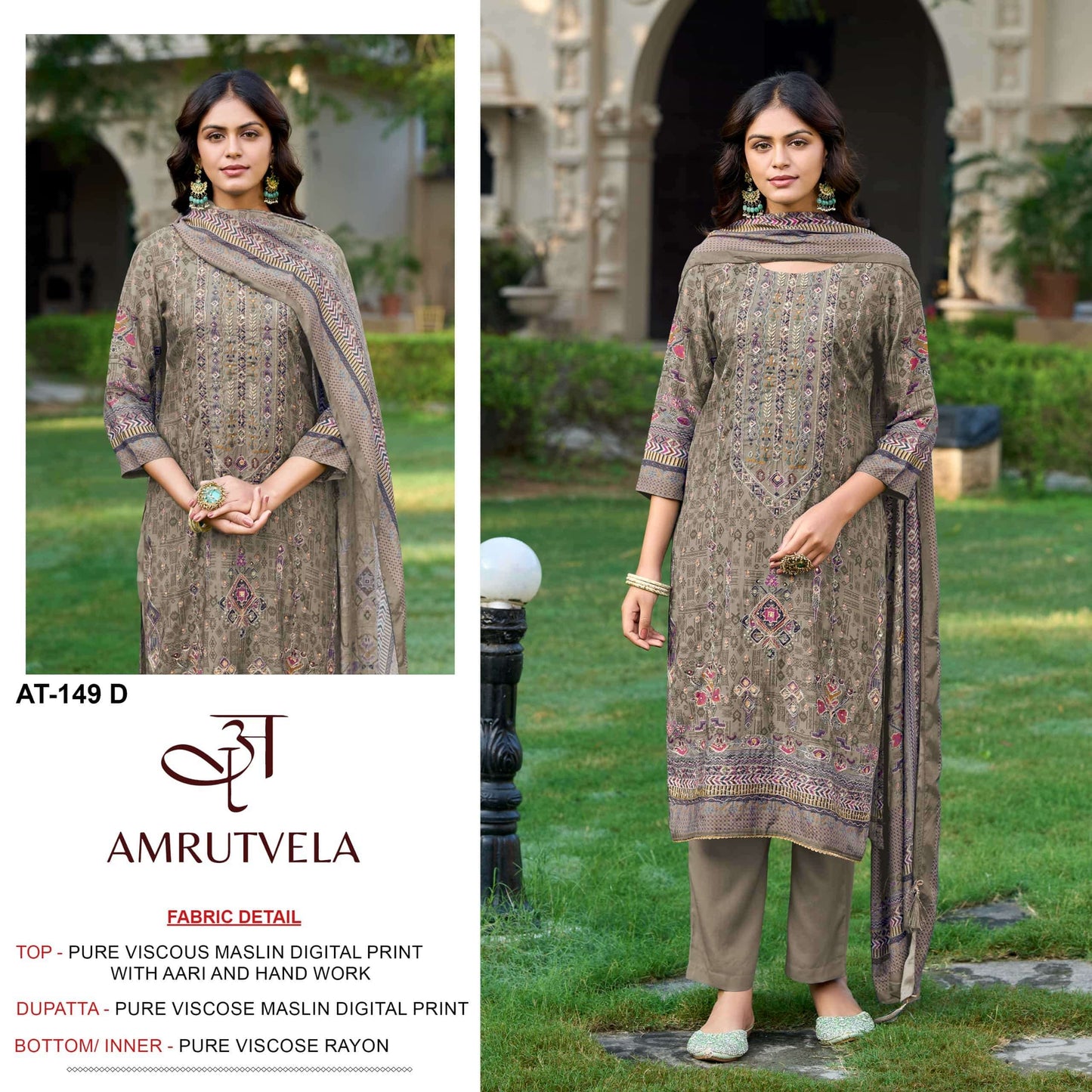 AMRUTVELA AT-149 Pure Viscose Muslin Embroidered Pakistani Suit