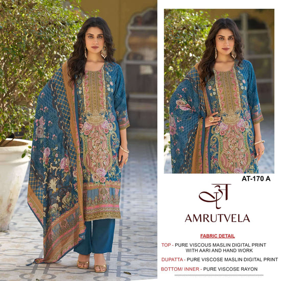 AMRUTVELA AT-170 Viscose Muslin Dress Material