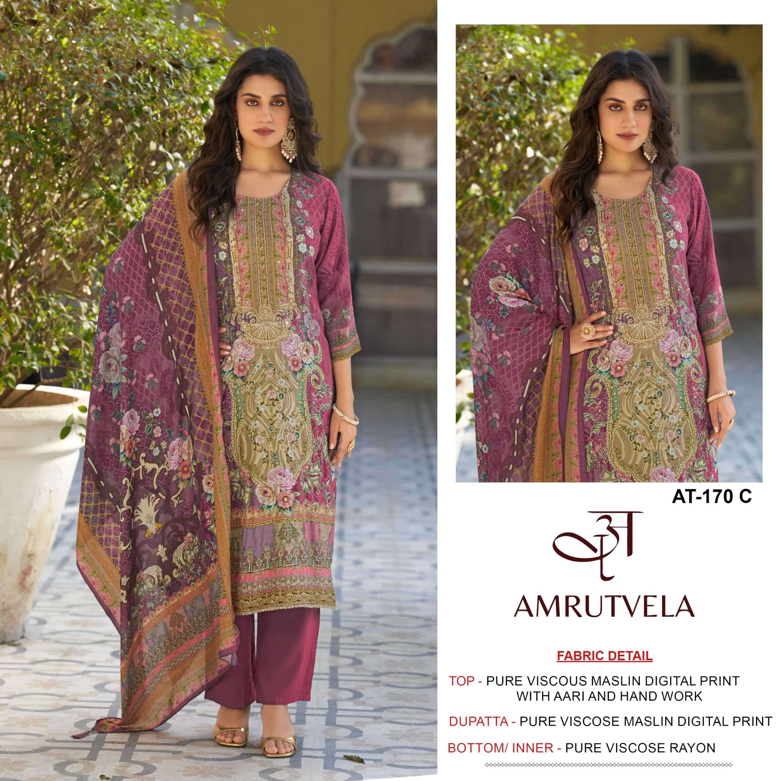 AMRUTVELA AT-170 Viscose Muslin Dress Material