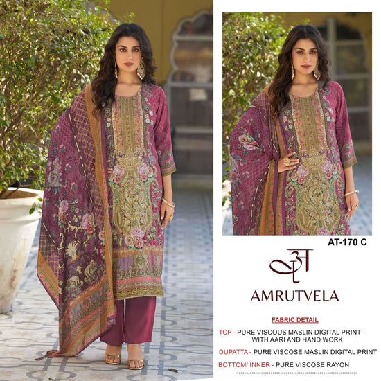AMRUTVELA AT-170 Viscose Muslin Dress Material