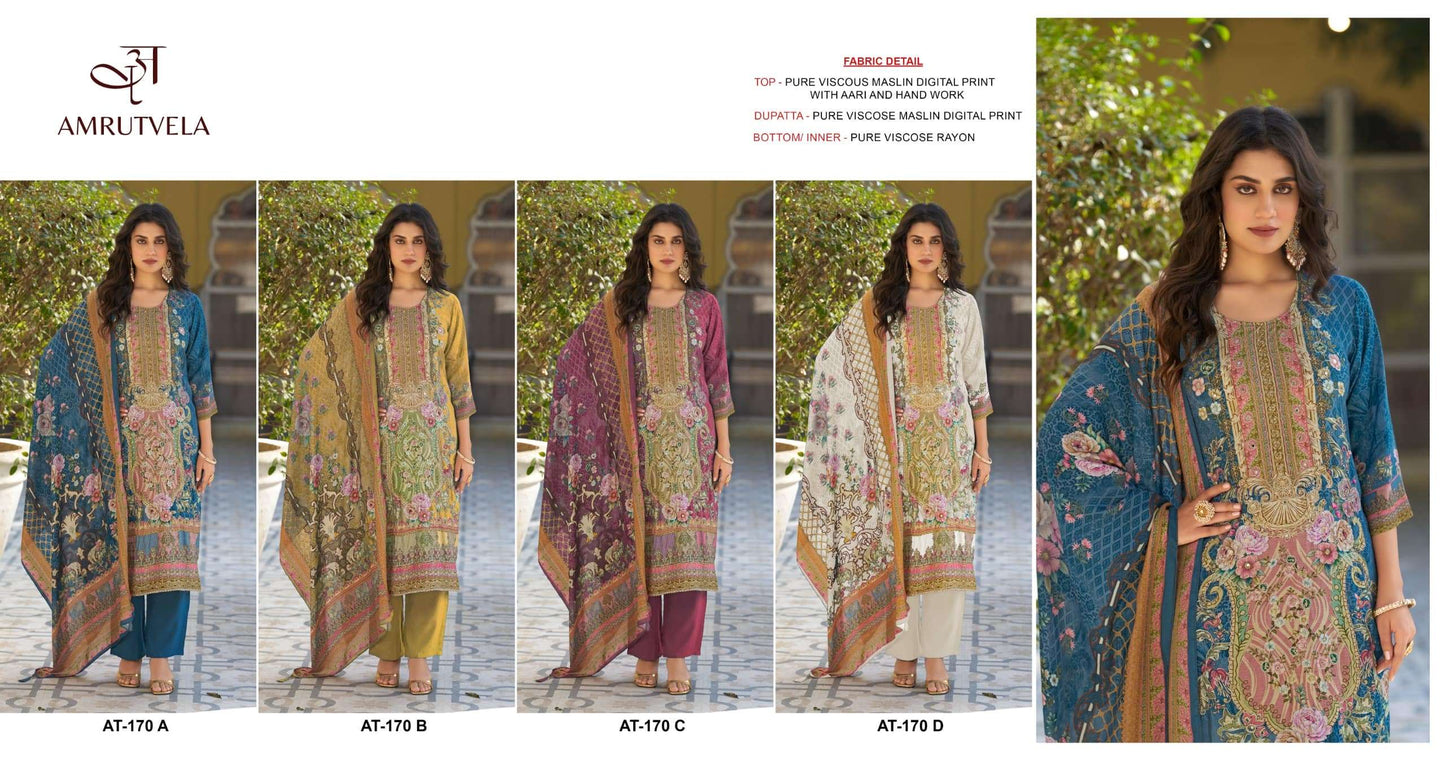 AMRUTVELA AT-170 Viscose Muslin Dress Material