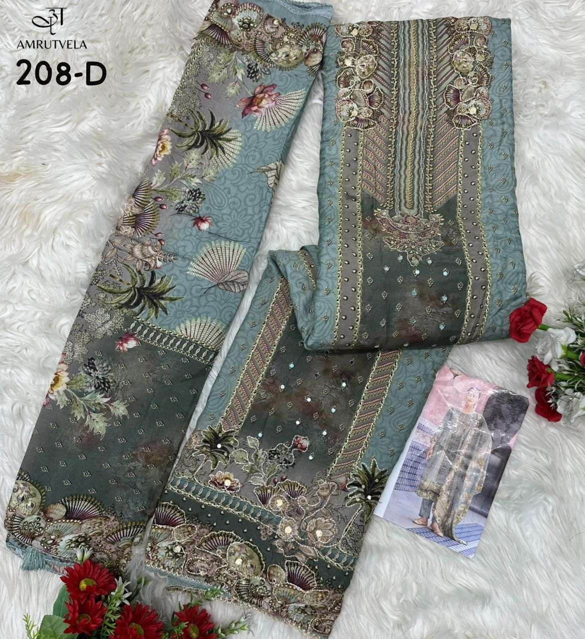 Amrutvela AT-208 Viscose Muslin Embroidered Semi Stitched Pakistani Suit - Amrah Wholesale