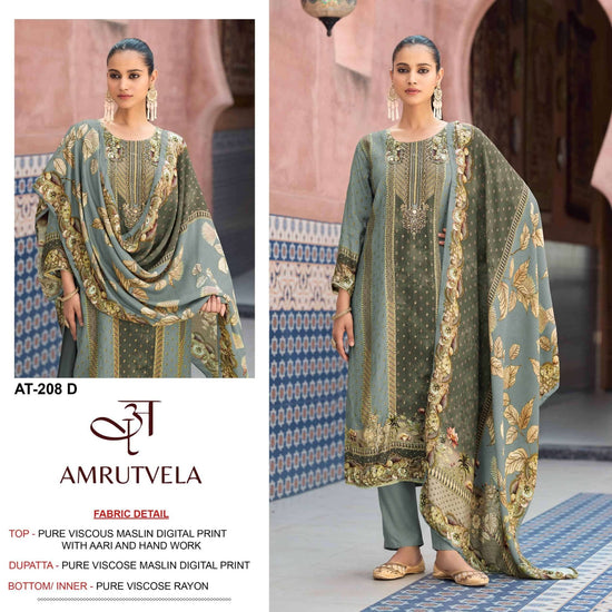 Amrutvela AT-208 Viscose Muslin Embroidered Semi Stitched Pakistani Suit - Amrah Wholesale