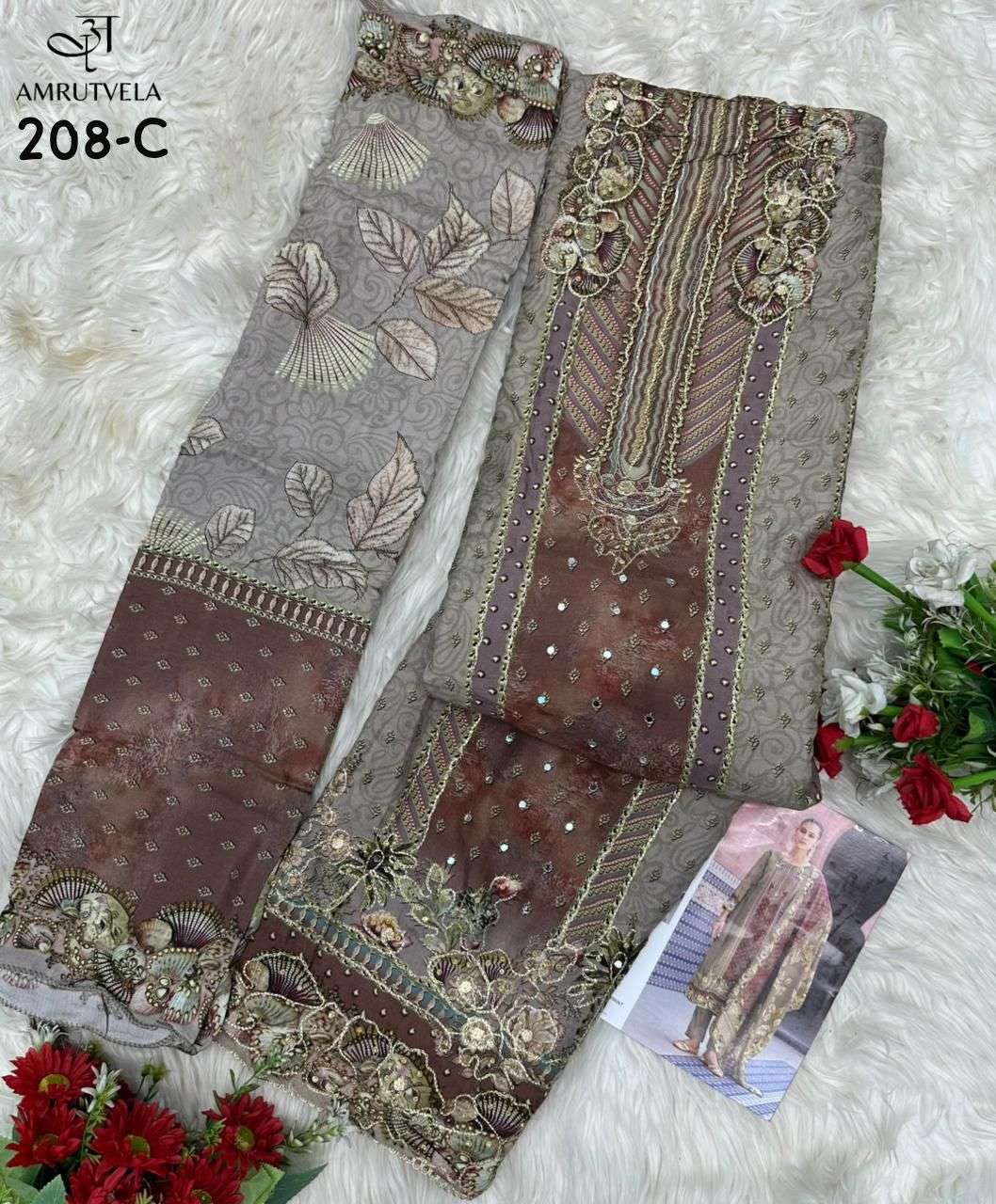 Amrutvela AT-208 Viscose Muslin Embroidered Semi Stitched Pakistani Suit - Amrah Wholesale