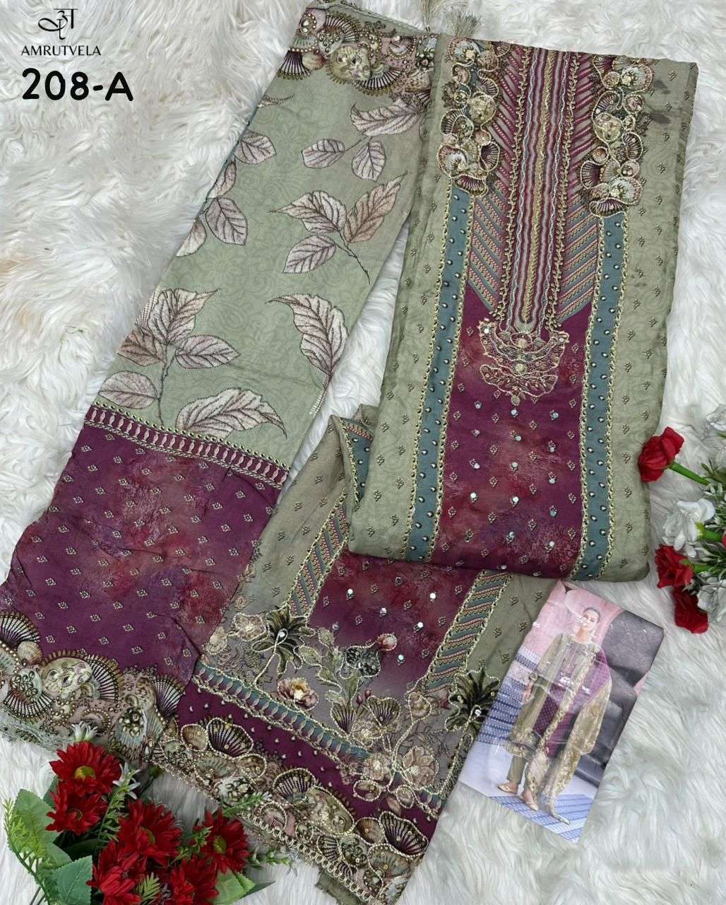 Amrutvela AT-208 Viscose Muslin Embroidered Semi Stitched Pakistani Suit - Amrah Wholesale