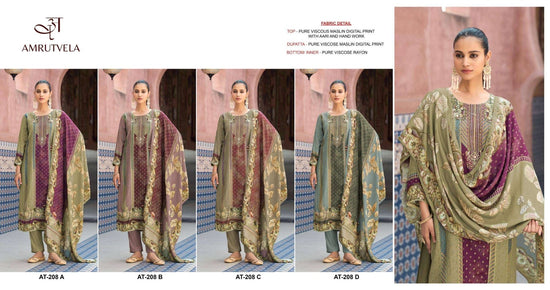 Amrutvela AT-208 Viscose Muslin Embroidered Semi Stitched Pakistani Suit - Amrah Wholesale