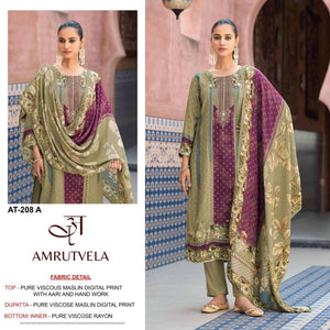 Amrutvela AT-208 Viscose Muslin Embroidered Semi Stitched Pakistani Suit - Amrah Wholesale