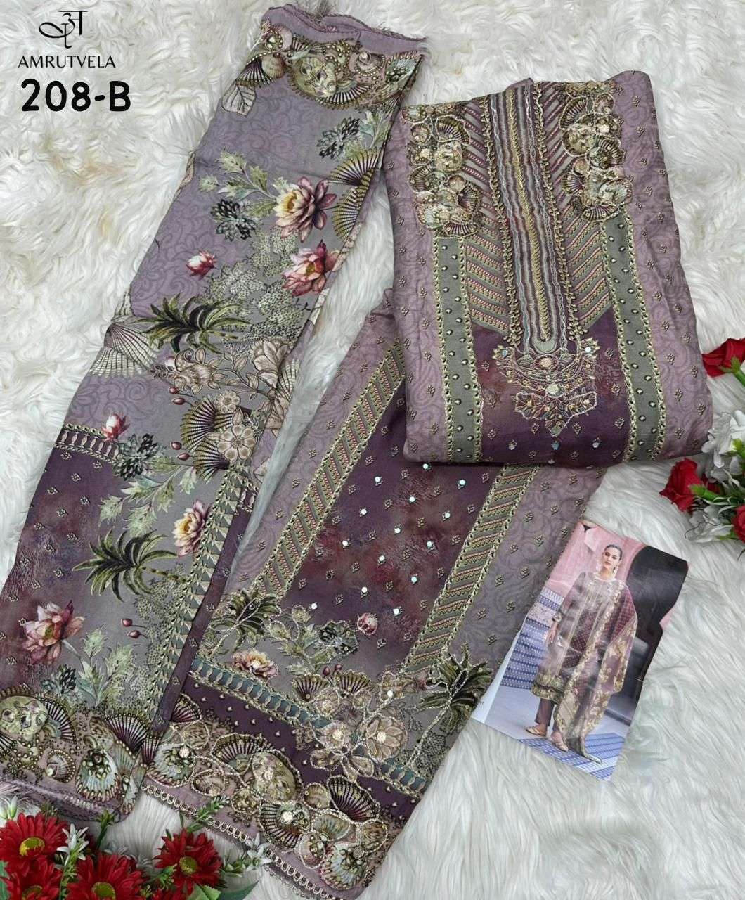 Amrutvela AT-208 Viscose Muslin Embroidered Semi Stitched Pakistani Suit - Amrah Wholesale