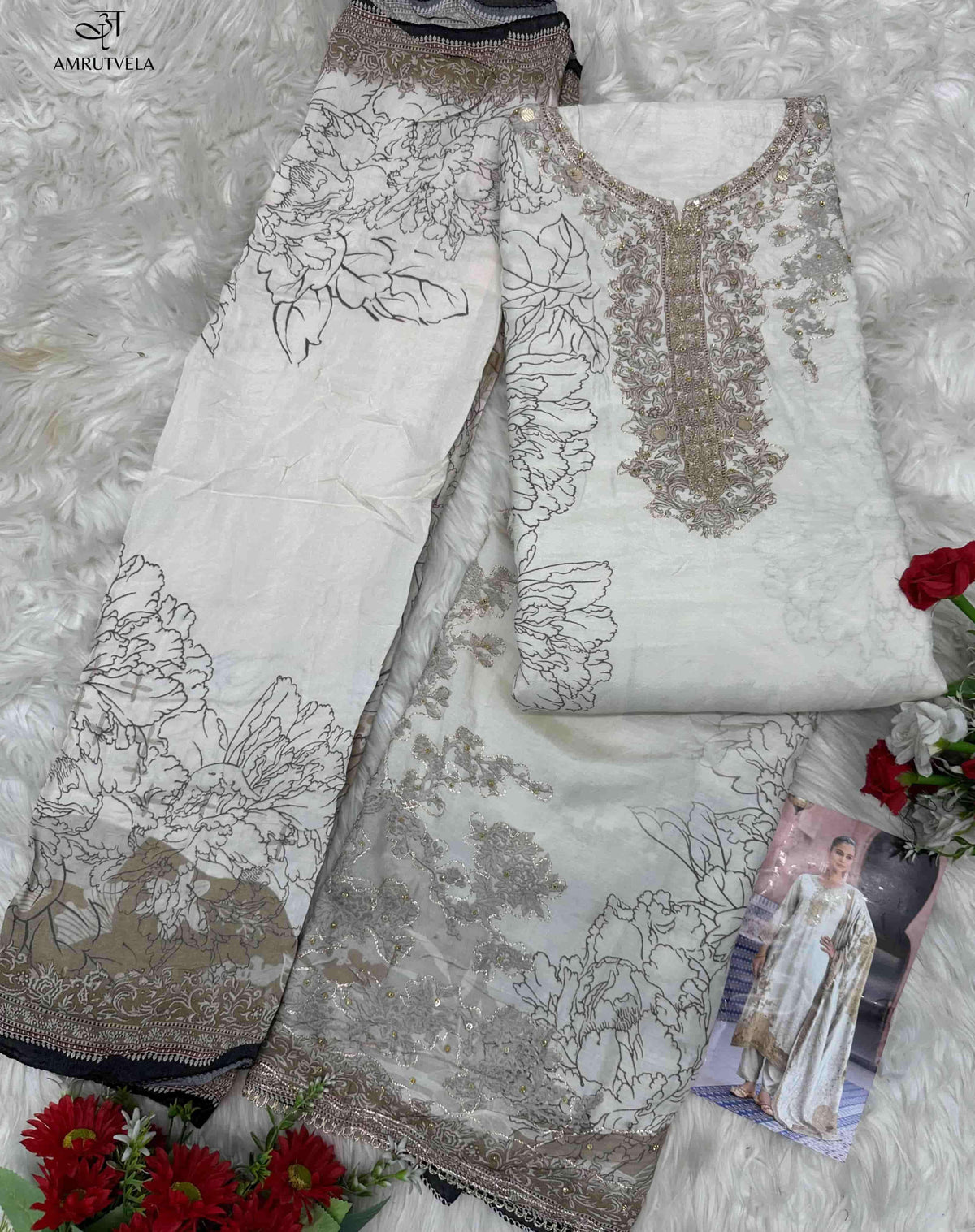 Amrutvela AT - 210 Salwar Suit Set Viscose Muslin Embroidery Wholesale - Amrah Wholesale