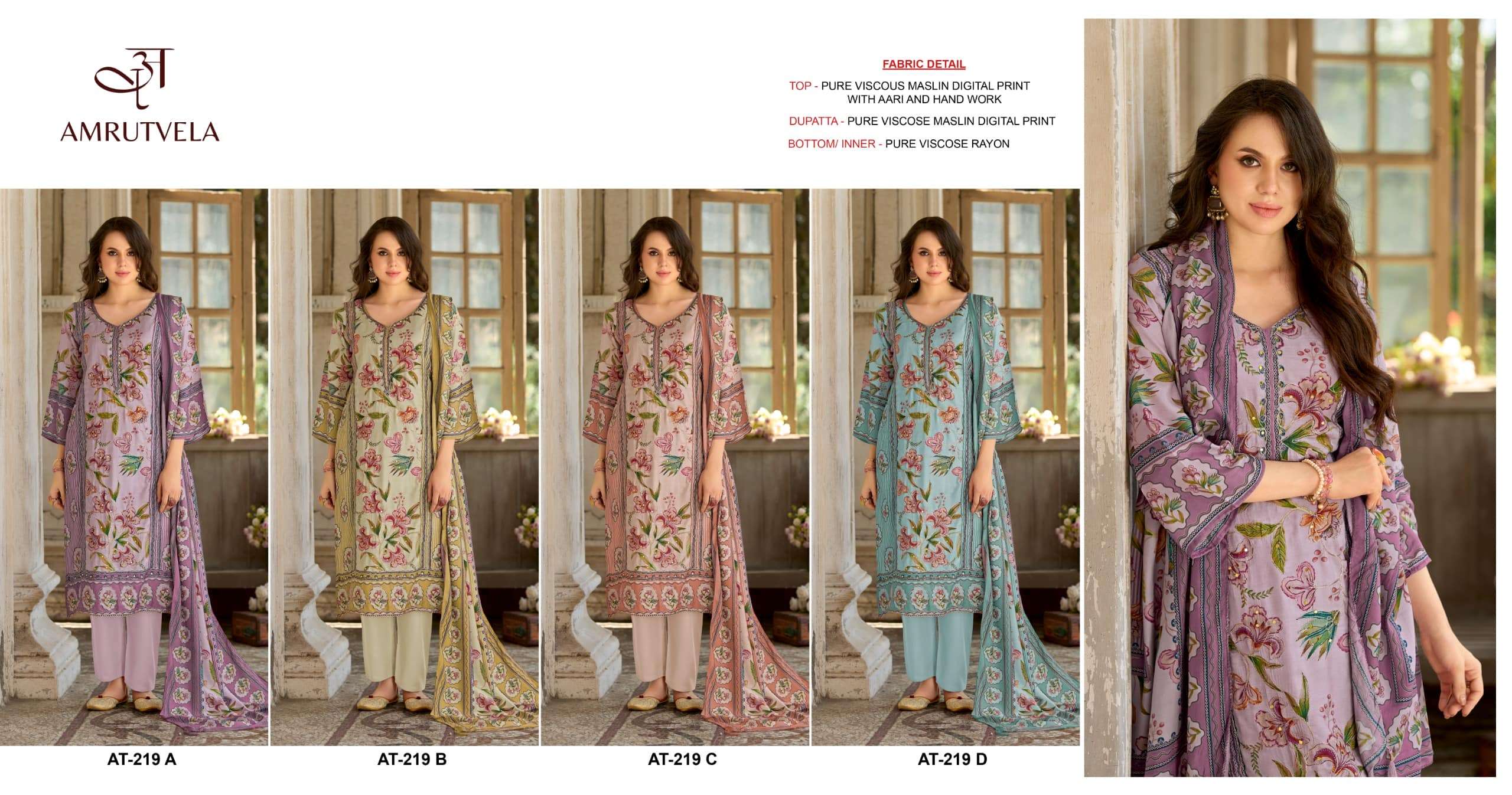 Amrutvela AT-219 Viscose Muslin Pakistani Suit