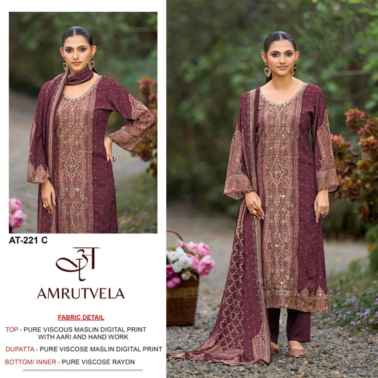 Amrutvela AT-221 Viscose Muslin Pakistani Suit