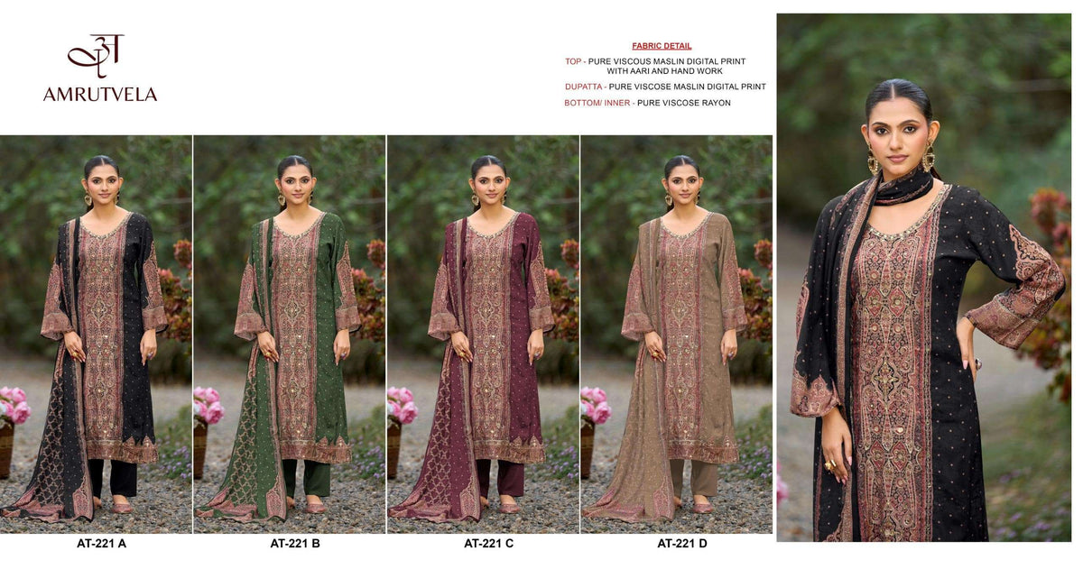 Amrutvela AT-221 Viscose Muslin Pakistani Suit
