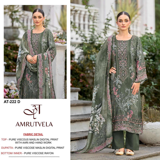 AMRUTVELA AT-222 Viscose Muslin Embroidered Pakistani Suit - Amrah Wholesale