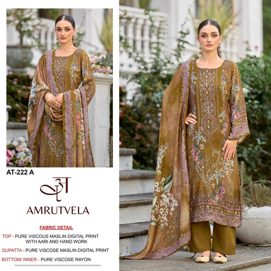 AMRUTVELA AT-222 Viscose Muslin Embroidered Pakistani Suit - Amrah Wholesale
