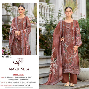 AMRUTVELA AT-222 Viscose Muslin Embroidered Pakistani Suit - Amrah Wholesale