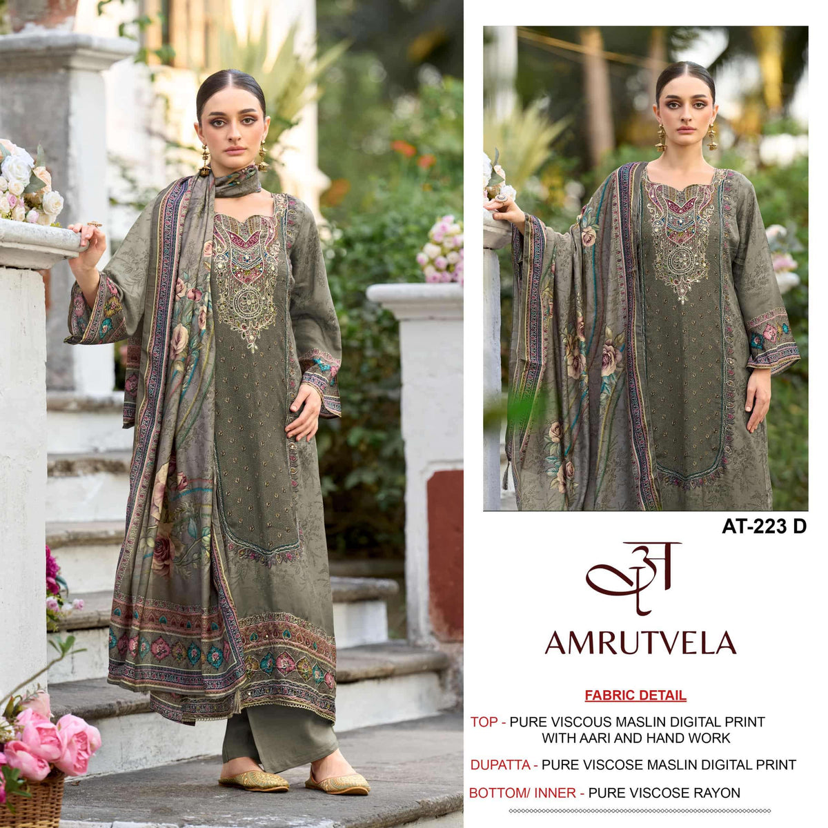 Amrutvela AT-223 Viscose Muslin Embroidery Pakistani Suit