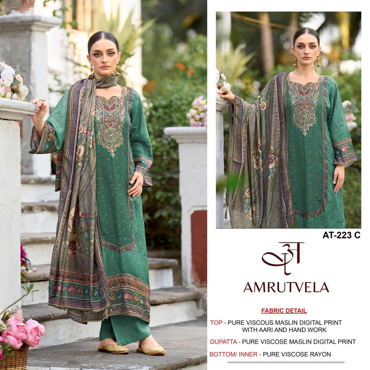 Amrutvela AT-223 Viscose Muslin Embroidery Pakistani Suit