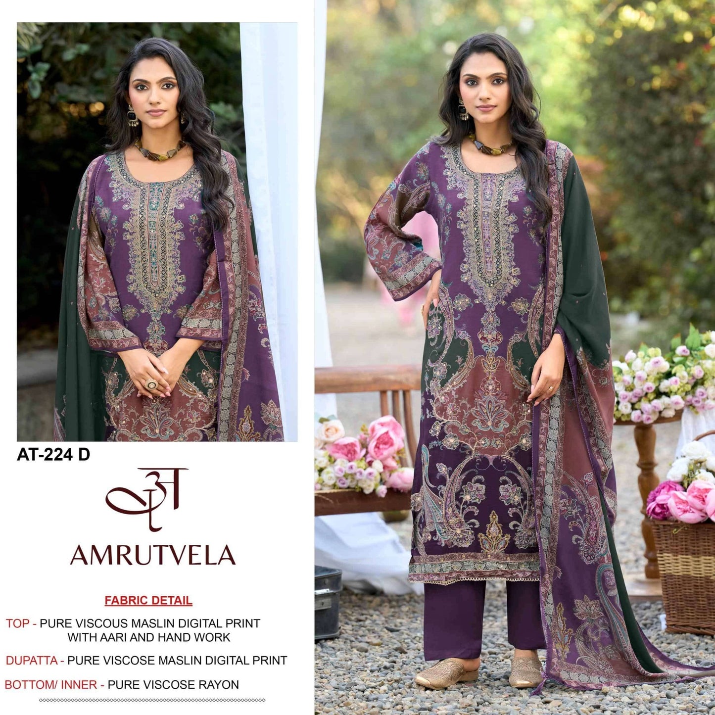 AMRUTVELA AT-224 Viscose Muslin Embroidery Pakistani Suit - Amrah Wholesale