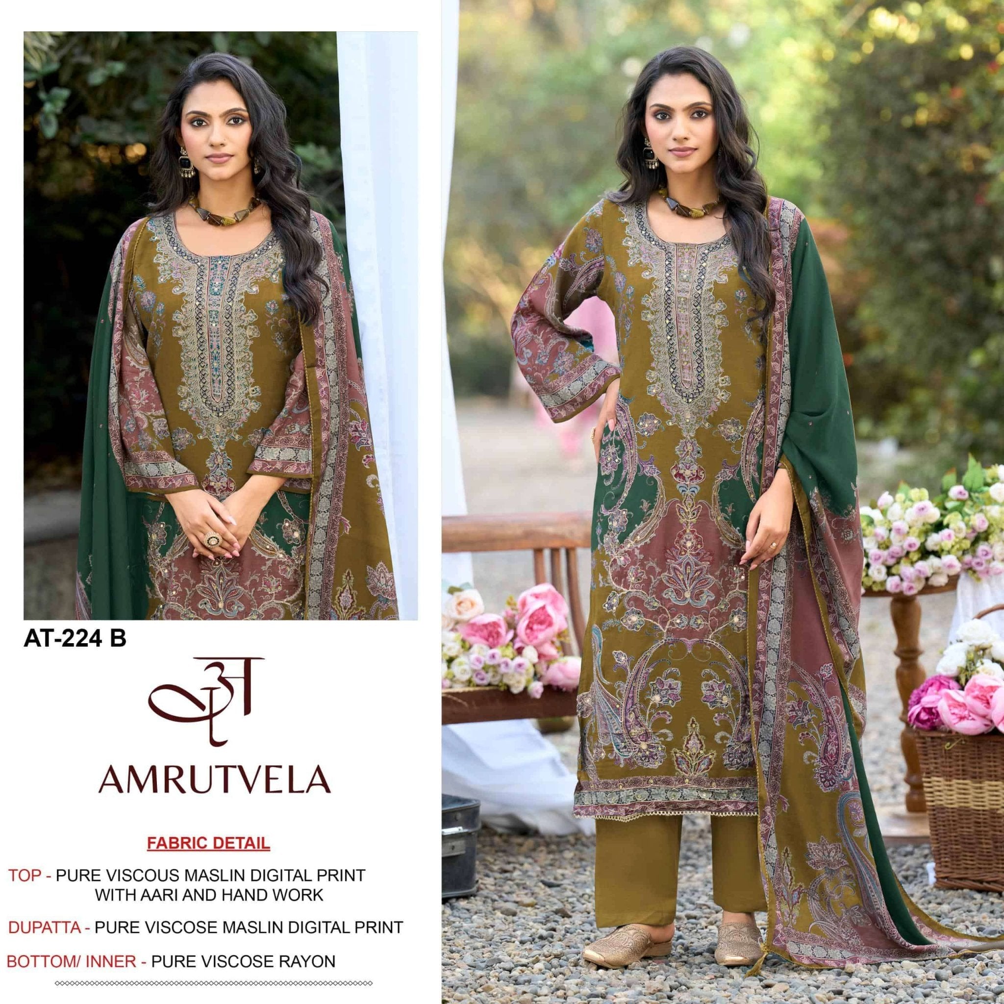 AMRUTVELA AT-224 Viscose Muslin Embroidery Pakistani Suit - Amrah Wholesale