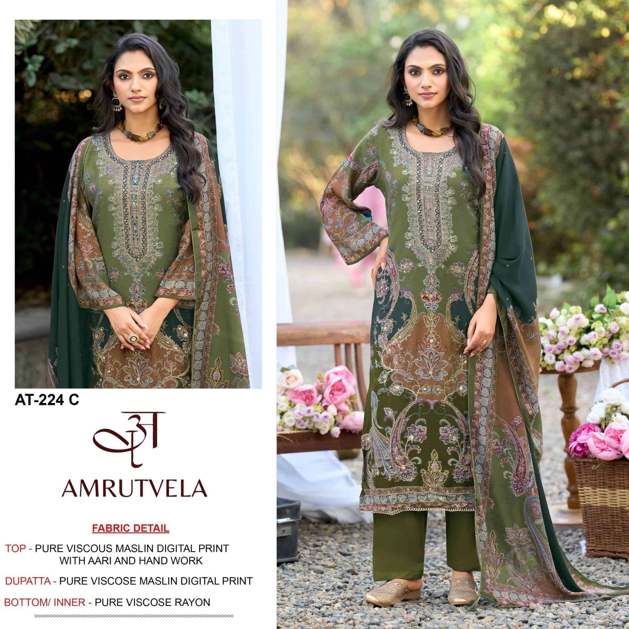 AMRUTVELA AT-224 Viscose Muslin Embroidery Pakistani Suit - Amrah Wholesale