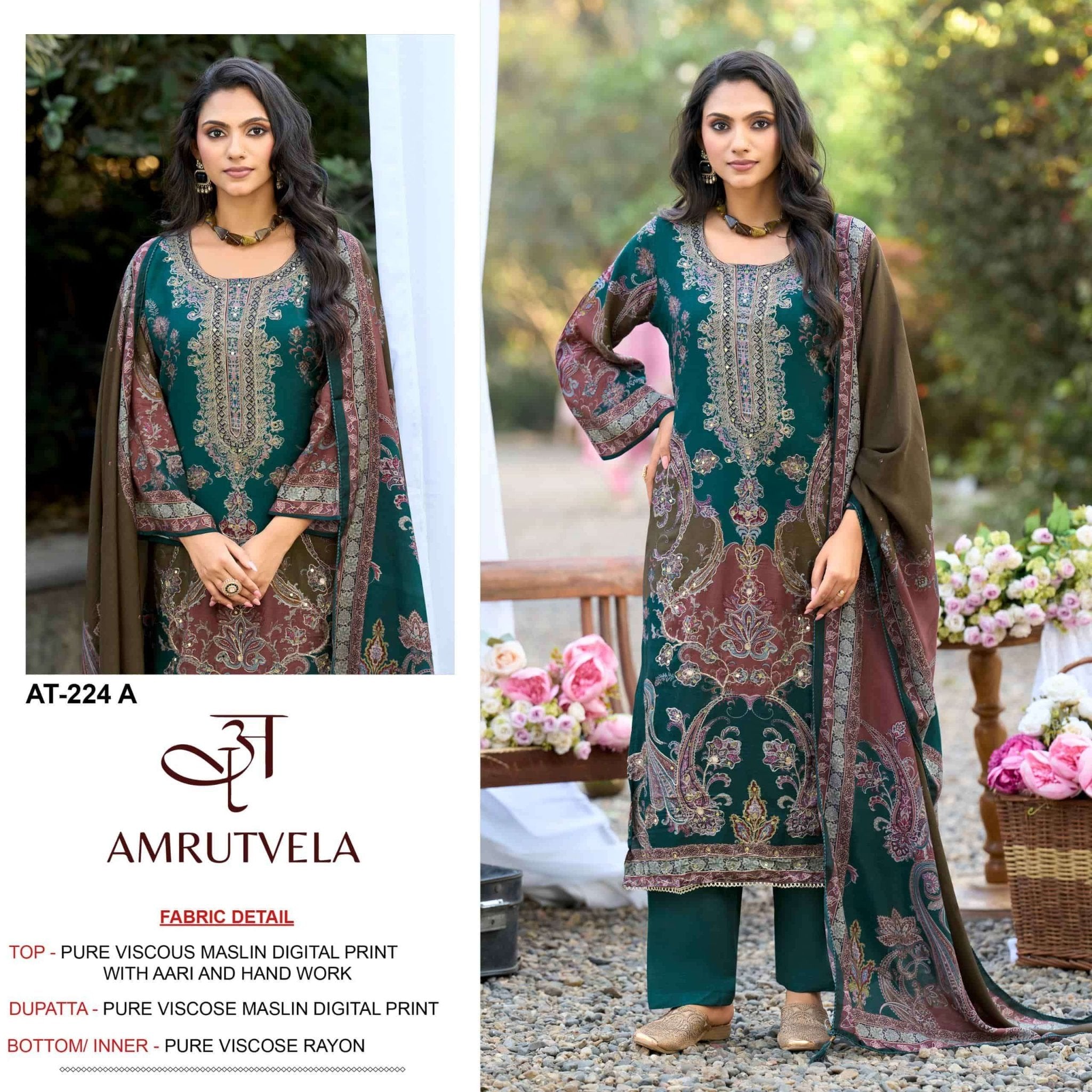 AMRUTVELA AT-224 Viscose Muslin Embroidery Pakistani Suit - Amrah Wholesale