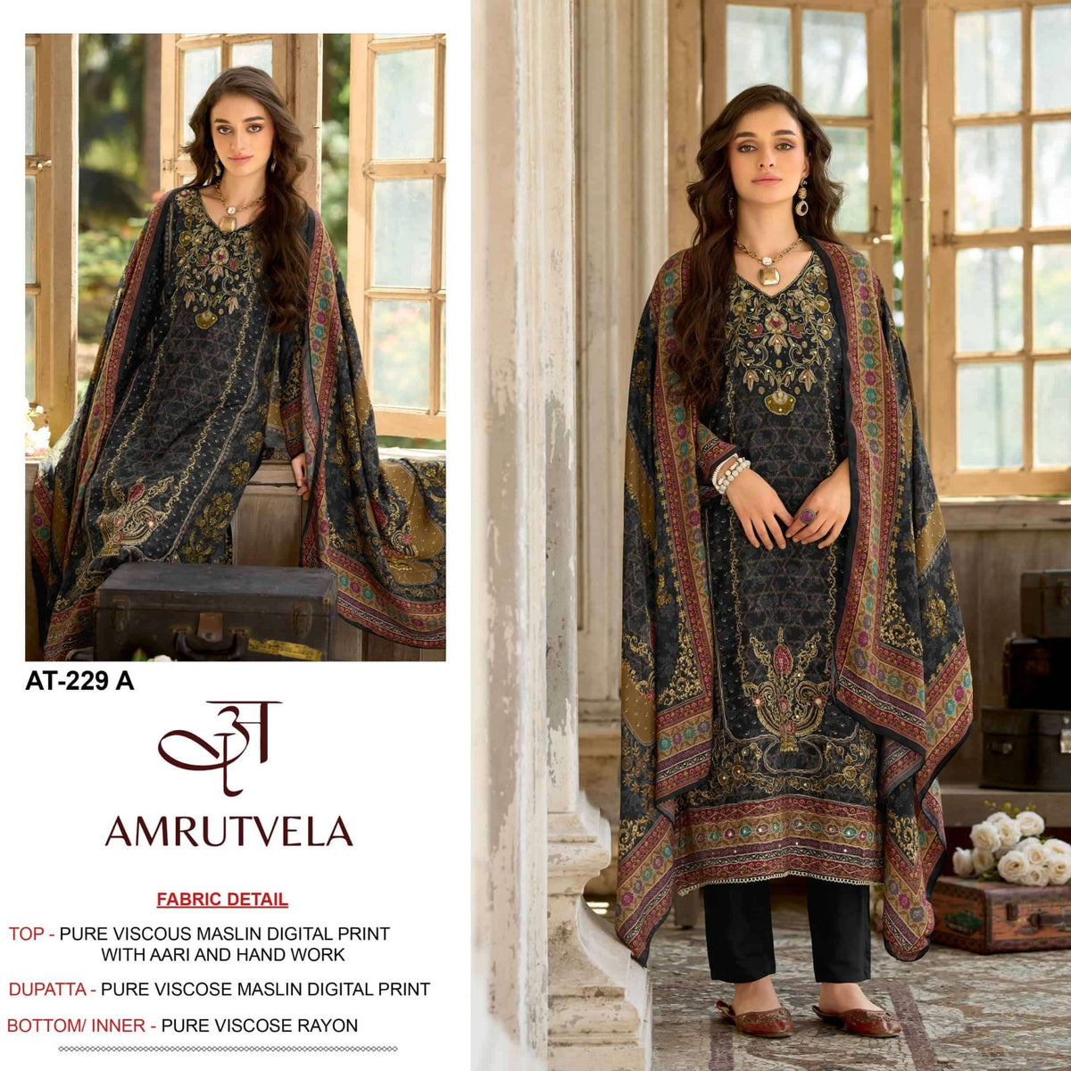 Amrutvela AT-229 Viscose Muslin Embroidered Pakistani Suit - Amrah Wholesale
