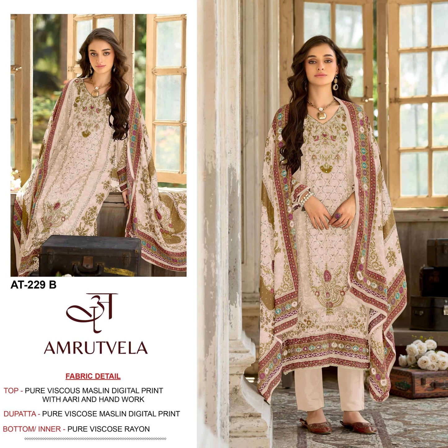 Amrutvela AT-229 Viscose Muslin Embroidered Pakistani Suit